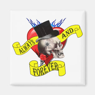 Romatisk skalle och Valentines kärlek hjärttatueri Magnet