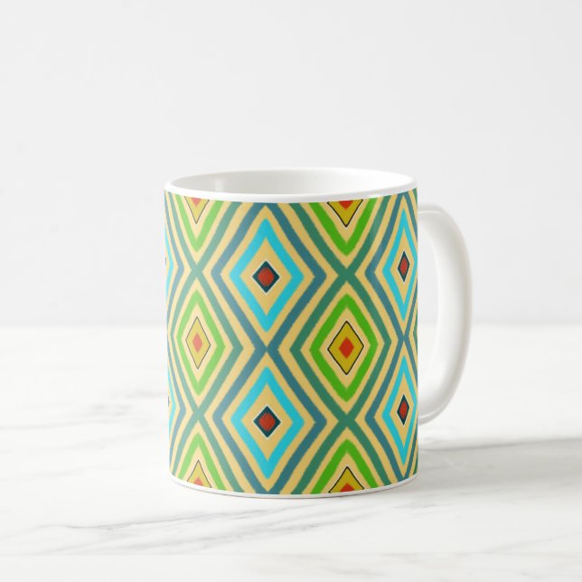 Romb Diamant Grön Blå Geometrisk  Kaffemugg (Framsida höger)