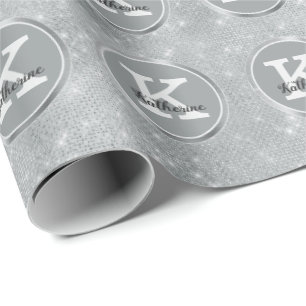 Romb Silver Cute Diamond Gnistra Monogram Namn Presentpapper