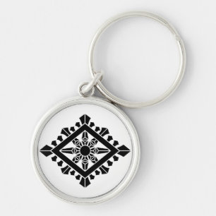 Rombisk dharma-chakra rund silverfärgad nyckelring
