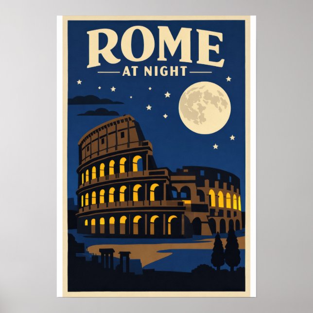 Rome at Night Poster | Colosseum Moonlight Vintage (Framsidan)