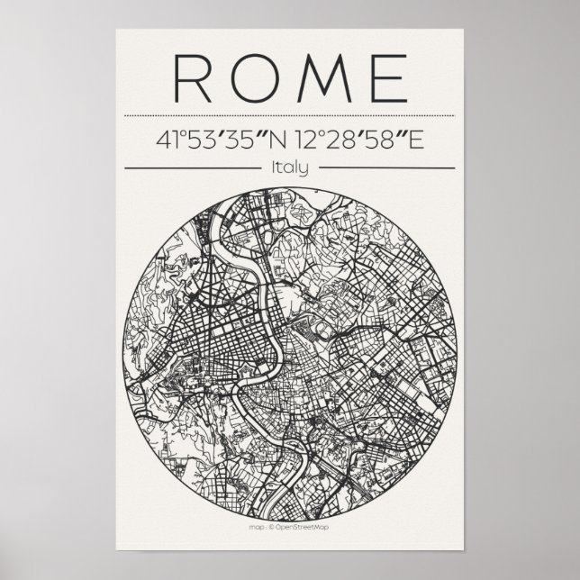 Rome City Map Poster circular Minimal Wall Art (Framsidan)