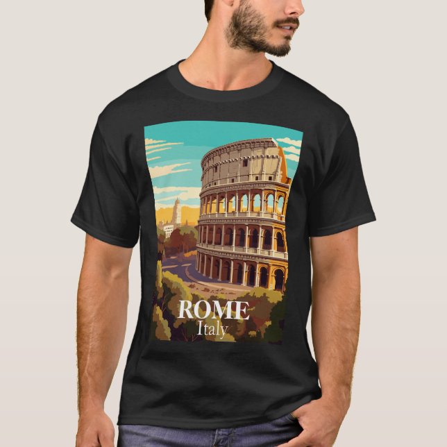 Rome Colosseum Italy Travel Illustration T Shirt (Framsida)