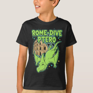 Rome-Dive Ptero Söt Dinosaurie & Colosseum Resa A T Shirt
