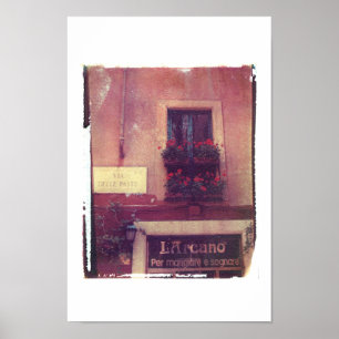 Rome fönster med pelargoner poster