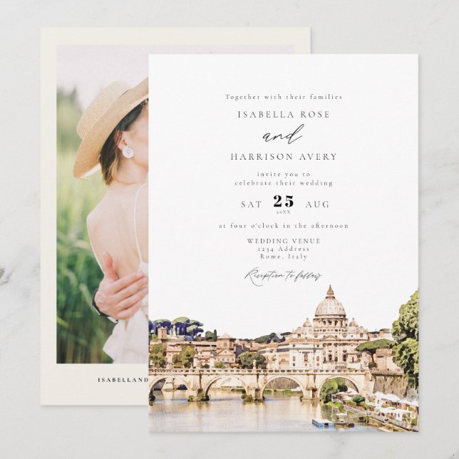 ROME Italien Skyline Destination Wedding Inbjudningar (Fram/baksida)