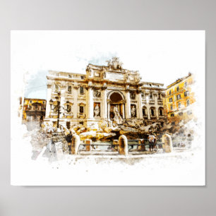 ROME Italien Trevi Fontän Watercolor Pawares Roma Poster