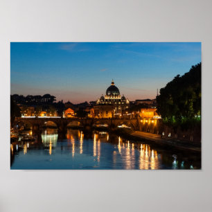 Rome vid nattaffischen, St Peter och Vatican City Poster