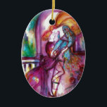 ROMEO AND JULIET Romantic Valentines's Day Julgransprydnad Keramik<br><div class="desc">Balcony scene from Romeo and Juilet  tragedy by William Shakespeare .Original contemporary watercolor painting with golden foil and iridescent colors in bright purple , pink, green, yellow orange ,  teal, turquase,  white ..Painting by Bulgan Lumini (c)</div>
