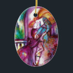 ROMEO AND JULIET Romantic Valentines's Day Julgransprydnad Keramik<br><div class="desc">Balcony scene from Romeo and Juilet  tragedy by William Shakespeare .Original contemporary watercolor painting with golden foil and iridescent colors in bright purple , pink, green, yellow orange ,  teal, turquase,  white ..Painting by Bulgan Lumini (c)</div>