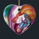 ROMEO AND JULIET Romantic Valentines's Day Julgransprydnad Keramik<br><div class="desc">Balcony scene from Romeo and Juilet  tragedy by William Shakespeare .Original contemporary watercolor painting with golden foil and iridescent colors in bright purple , pink, green, yellow orange ,  teal, turquase,  white ..Painting by Bulgan Lumini (c)</div>