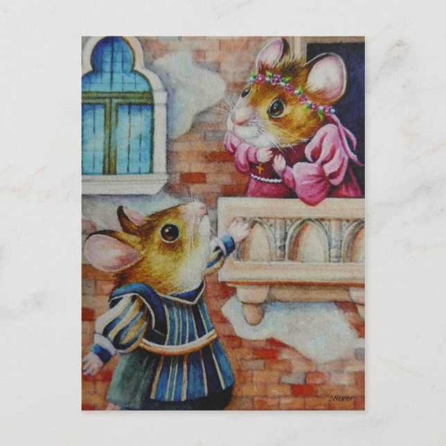 Romeo & Juliet Fält Mice Watercolor Art Vykort (Framsida)
