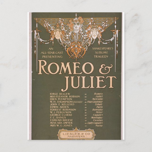 Romeo & Juliet, Retro Theater Vykort (Framsida)