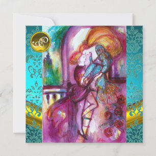 ROMEO OCH JULIET Aqua Blue,Teal Damask Blommigt Inbjudningar