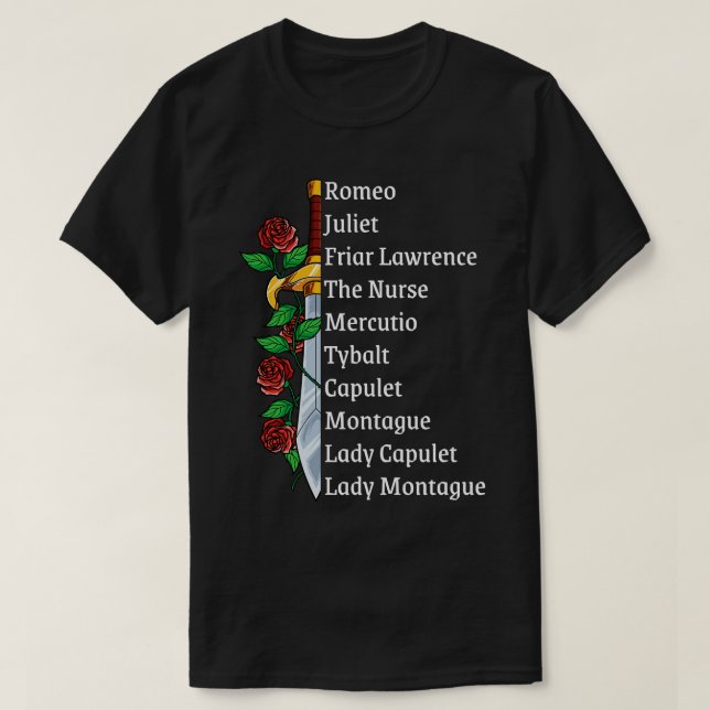 Romeo och Juliet Cast of Characters T Shirt (Design framsida)