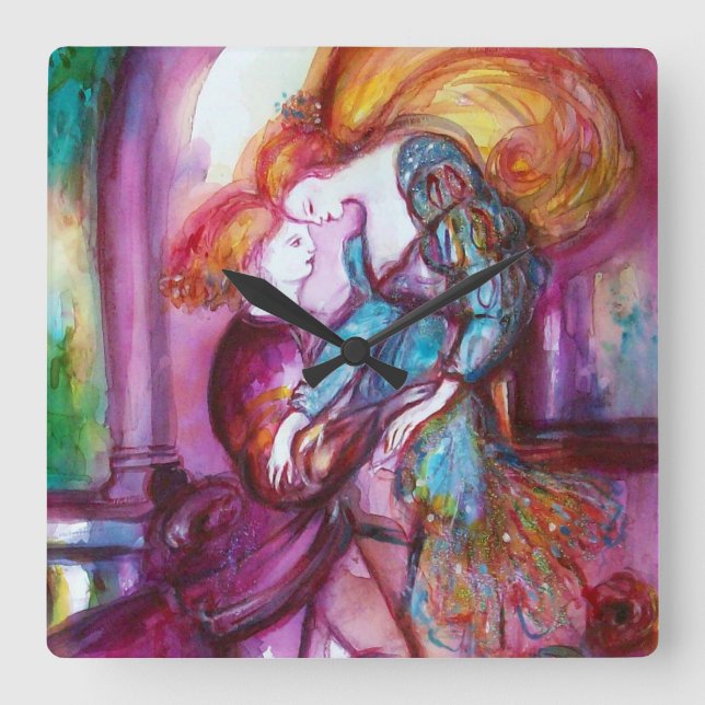 ROMEO OCH JULIET Romantic Valentines Day Fyrkantig Klocka (Framsida)