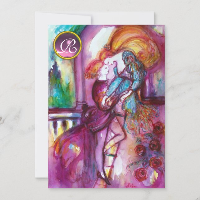 ROMEO OCH JULIET Rosa Aqua Blue,Teal Damask Blommi Inbjudningar (Framsida)