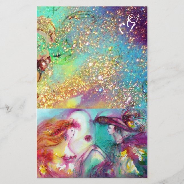 ROMEO OCH JULIET,TEAL BLUE GULD SPARKLES MONOGRAM BREVPAPPER (Framsida)