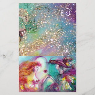 ROMEO OCH JULIET,TEAL BLUE GULD SPARKLES MONOGRAM BREVPAPPER