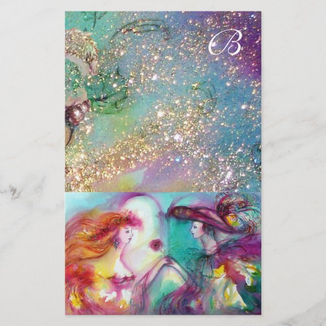 ROMEO OCH JULIET,TEAL BLUE GULD SPARKLES MONOGRAM BREVPAPPER (Framsida)