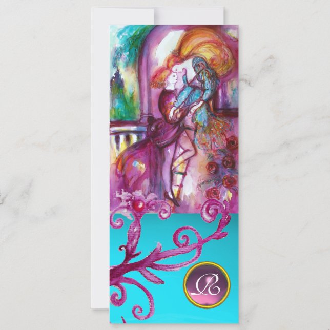 ROMEO OCH JULIET /Teal Rosa Damask Blommigt Swirls Inbjudningar (Framsida)