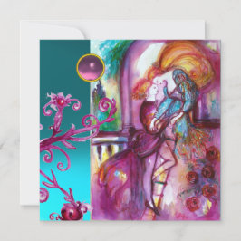 ROMEO OCH JULIET /Teal Rosa Damask Blommigt Swirls Inbjudningar