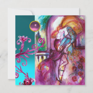 ROMEO OCH JULIET /Teal Rosa Damask Blommigt Swirls Inbjudningar