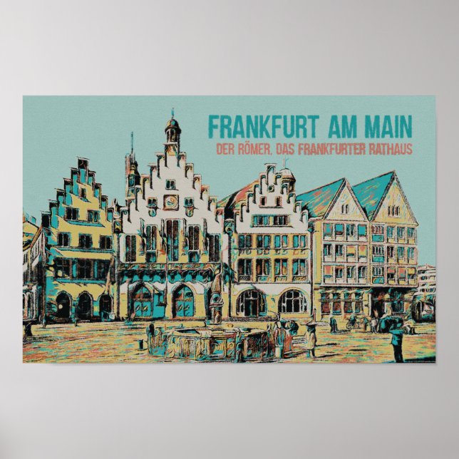 Römer Frankfurt, illustration av Iconic City Hall Poster (Framsidan)