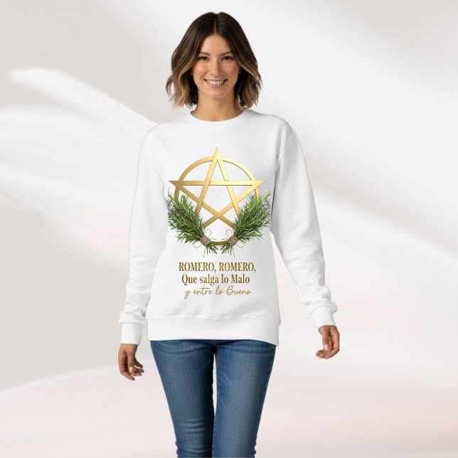 Romero y Pentáculo talismán tradición Celta T Shirt (Bonito diseño elegante pentagrama dorado con romero en flor, inspiración bruja verde)