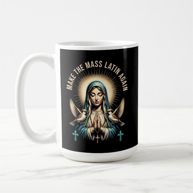 Romersk-katolskt blint jungfru Mary Latin Mass Kaffemugg (Vänster)