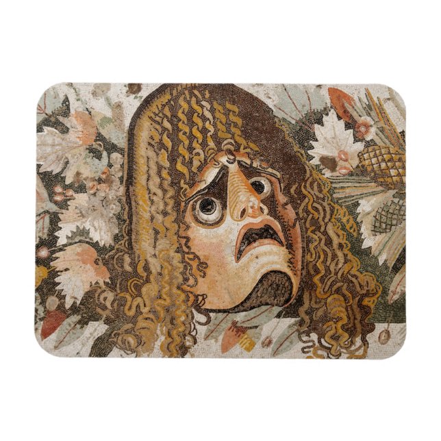 Romersk mosaik, med mask, löv och frukt magnet (Horisontell)