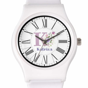 Romersk numerisk design med initial- och Namn-beva Armbandsur