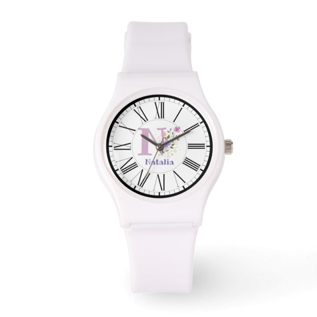 Romersk sifferdesign med initial och namn armbandsur (Framsida)