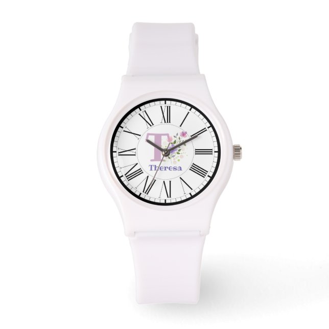 Romersk sifferdesign med initial och namnklocka armbandsur (Framsida)