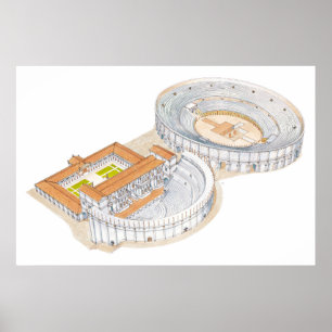 Romersk teater och amfiteater. Återuppbyggnad. Poster