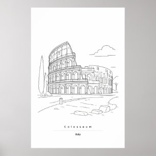 Romerska kolosseum minimalistisk linjekonst resesk poster