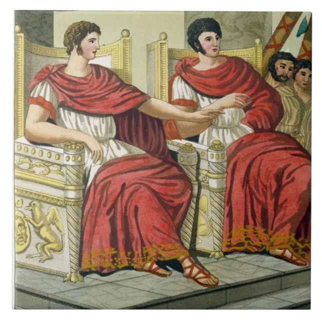 Romerska konsuler, från "L'Antica Roma", 1825 Kakelplatta (Framsidan)