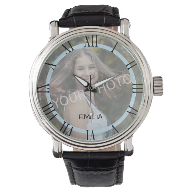 Romerska nummer för fotomall Enkelt Elegant blått Armbandsur (Framsida)