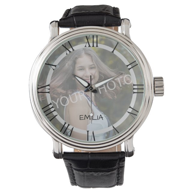 Romerska siffror för fotomall Enkel Elegant Stil Armbandsur (Framsida)