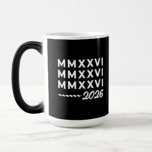 Romerska siffror MMXXVI – 2026 Vit Modern Typograf Magisk Mugg