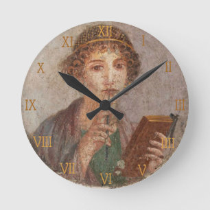 Romerska siffror Pompeji Konst Sappho Flicka med g Rund Klocka