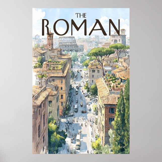 Romerskt stadsbildaffisch Colosseum Siluett Poster (Framsidan)