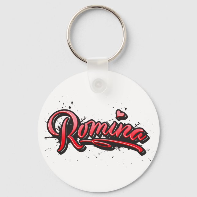 Romina red Heart Graffiti Schlüsselanhänger Nyckelring (Framsida)