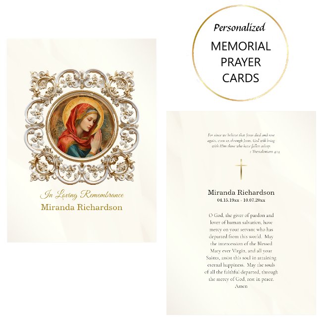 Romkatolsk Junggin Mary Funeral Prayer Card Placeringskort (Skapare uppladdad)