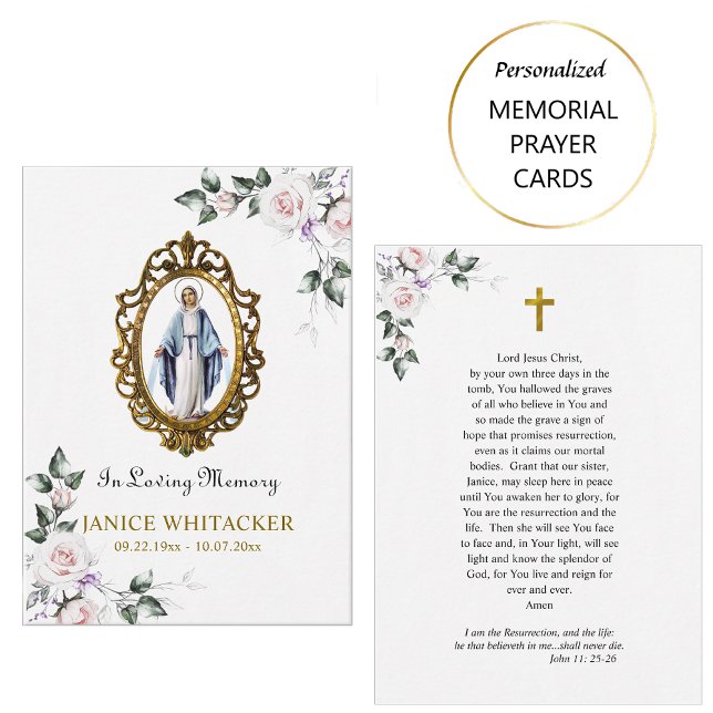 Romkatolsk Junggin Mary Funeral Prayer Card Placeringskort (Skapare uppladdad)