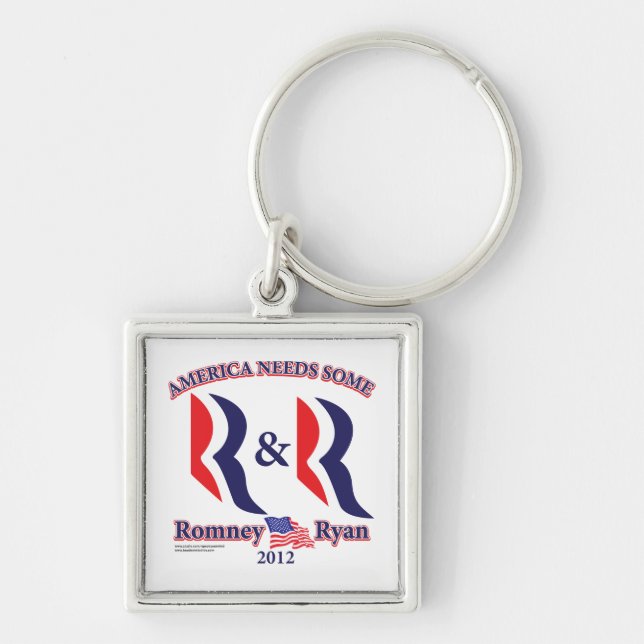 Romney och Ryan Fyrkantig Silverfärgad Nyckelring (Framsidan)