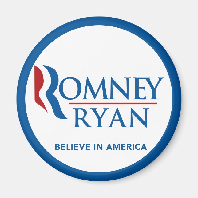 Romney Ryan tror på Amerika Round Blue Gräns Magnet (Framsidan)