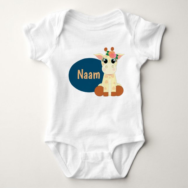Romper met naam en  Giraffe van Stylimalzz T Shirt (Framsida)