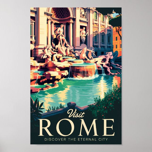 Roms Italien Trevi Fontän Illustration Travel Art Poster (Framsidan)