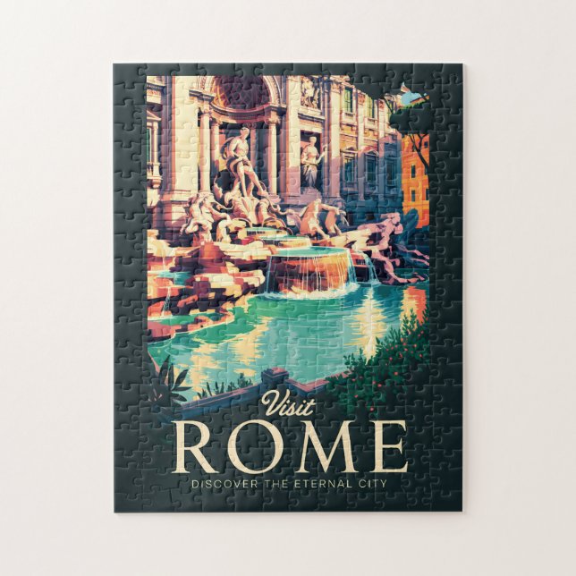 Roms Italien Trevi Fontän Illustration Travel Art Pussel (Vertikal)